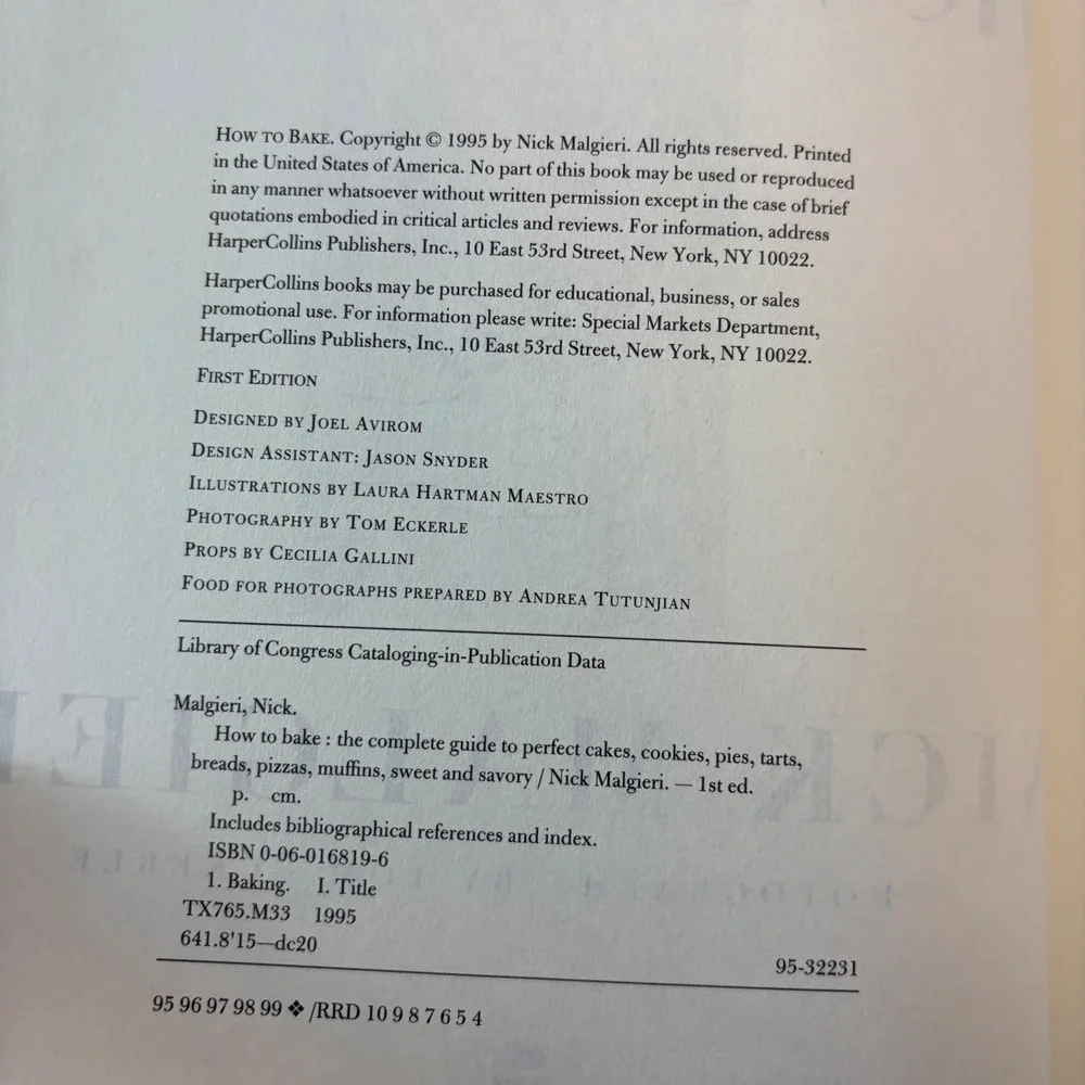 How to Bake Nick Malgieri Hardcover Cookbook Illustrated Baking Guide 1995 ISBN